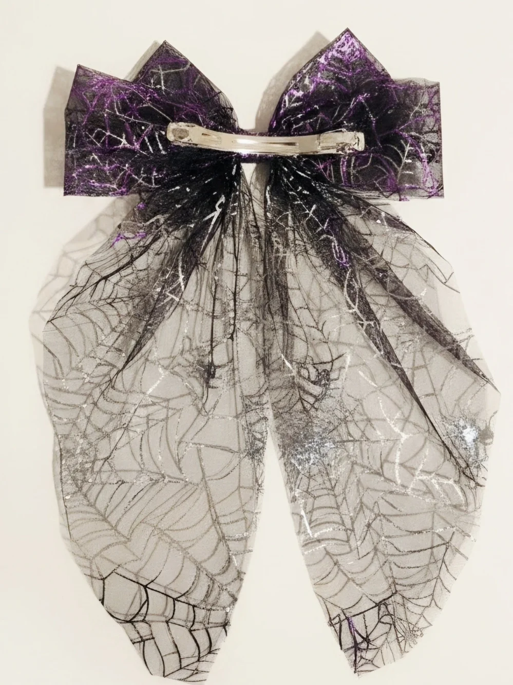 Halloween Spider Web Hair Bow - Purple and Black